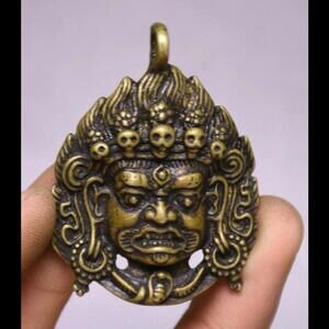 RARE Antique PRE 1800 Old China Bronze Mahakala Wrathful Diety Buddha Amulet
